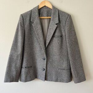 Womens Gray Wool Blend Herringbone Blazer Jacket